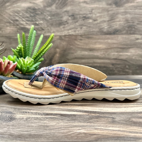 NIB Born Tide Plaid Flip Flops Thong Sandal Navy - Picture 6 of 11